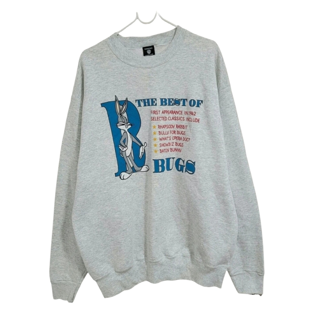 Vintage 1995‎ Looney Tunes Warner Bros Bugs Bunny Gray Sweater Men's Size XL
